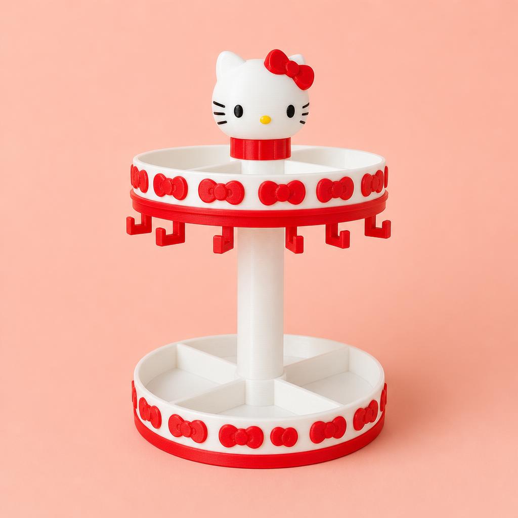 Joyero gatita con lazo · blanco y rojo