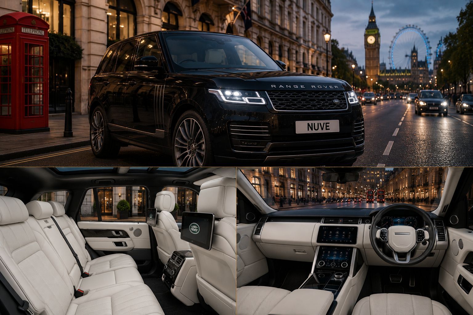 Luxury Range Rover with white interior on London street