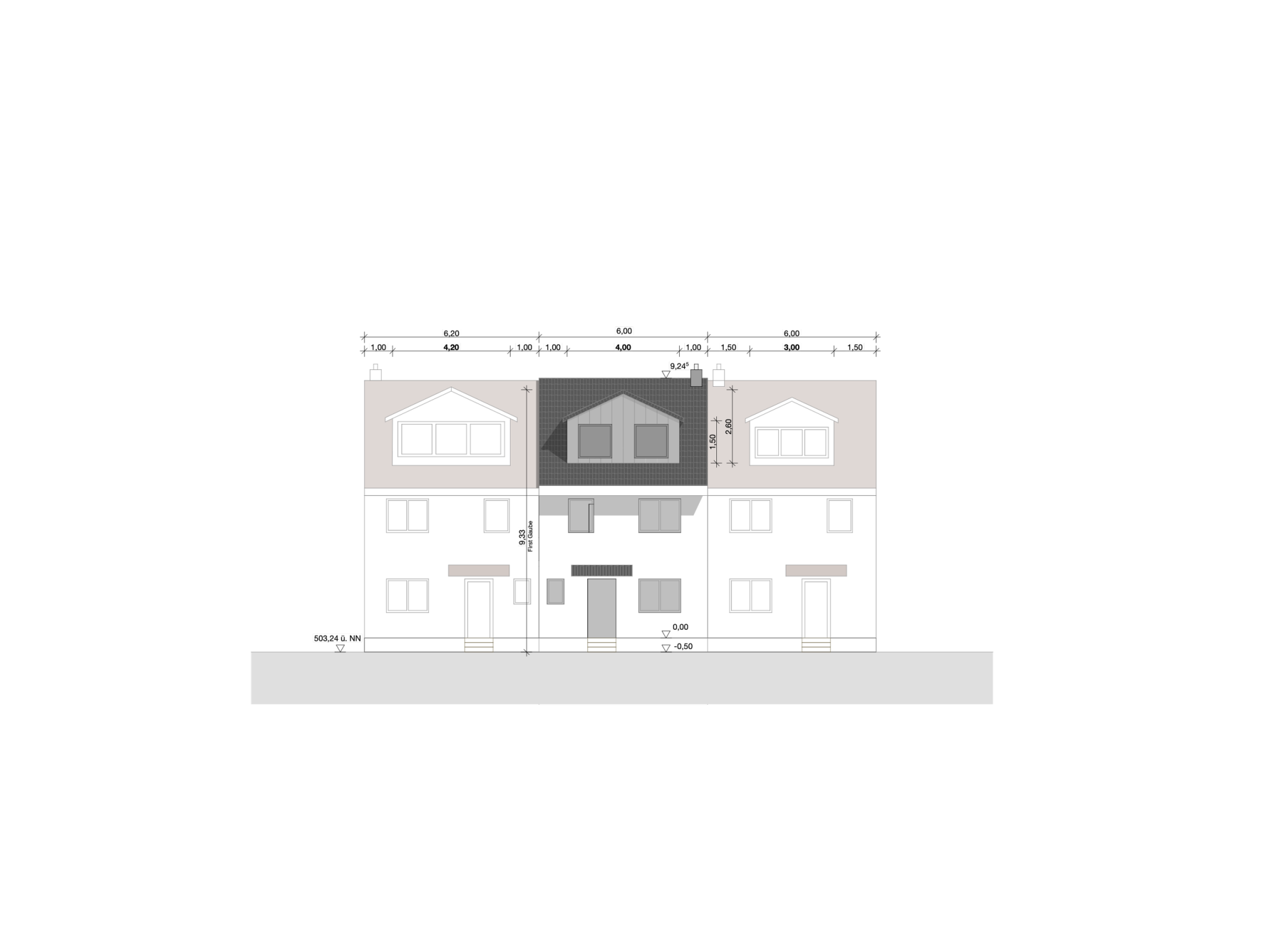 Ansicht – Reihenmittelhaus mit Gaube