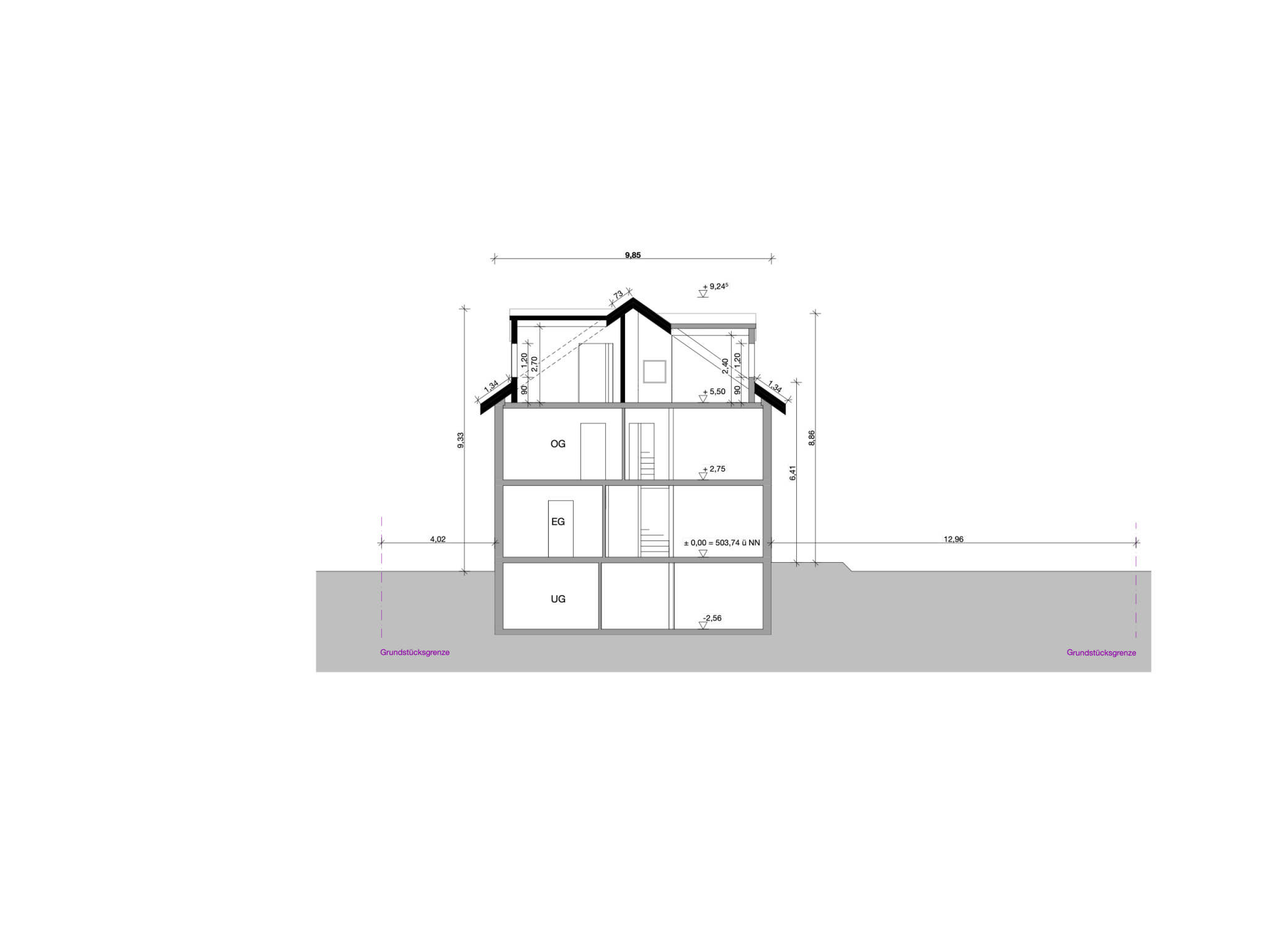 Schnitt – Bestandsgebäude mit Gaubenausbau