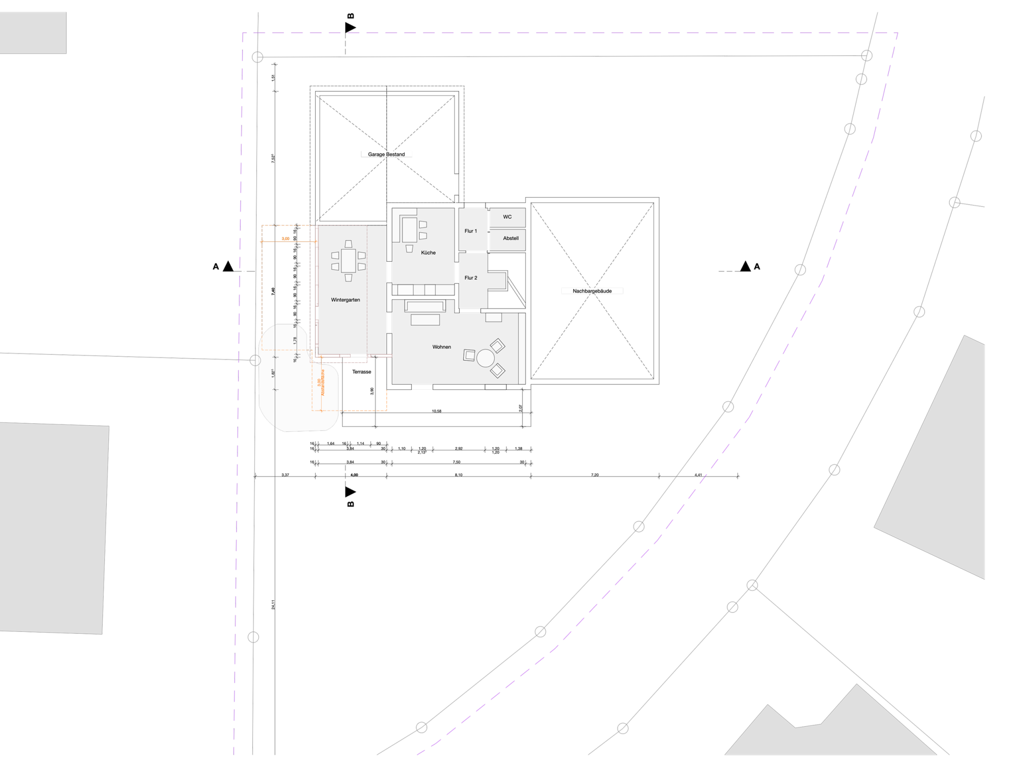 Grundriss – Bestand und Wintergarten-Erweiterung