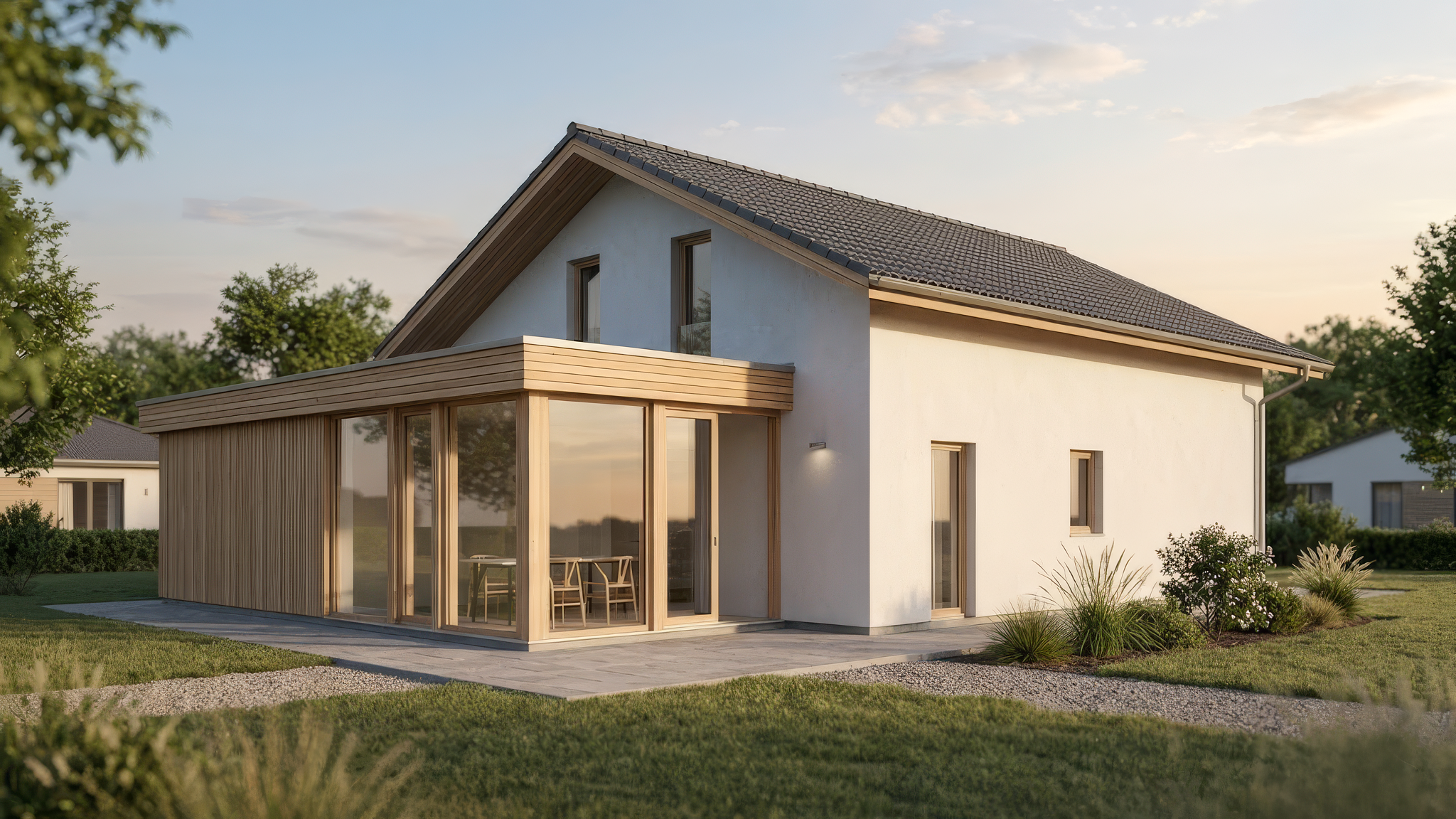 Wintergarten am Bestandsgebäude – Rendering