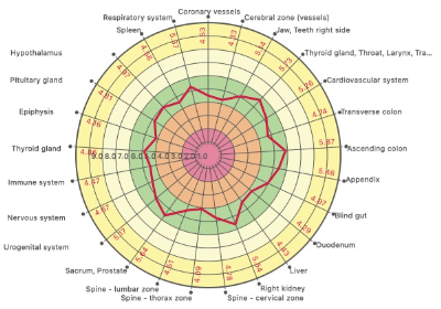 Energy area diagram showing a fully stabilized field within the optimal range after the Orgone Blanket session
