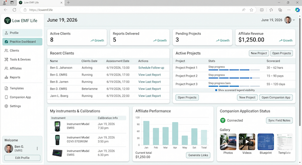 LowEMF.life dashboard overview