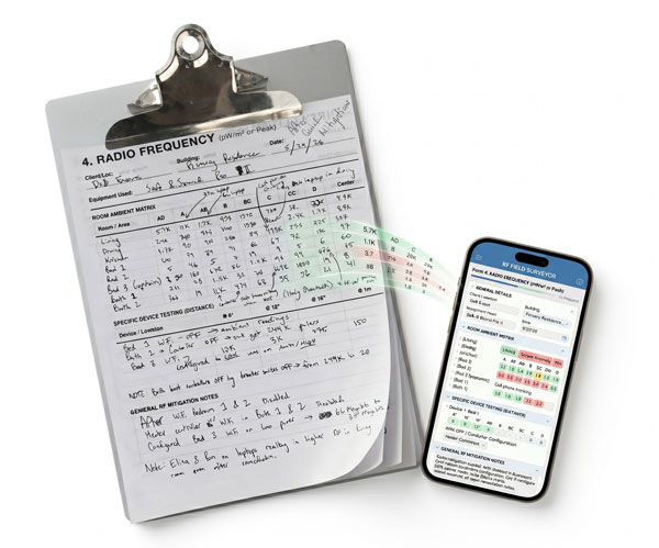 Paper templates and mobile app for recording EMF measurements