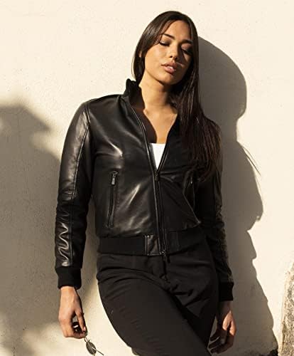 Vue 3 de Veste Cuir Noir Femme