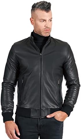 Vue 3 de Bomber Veste Cuir Noir