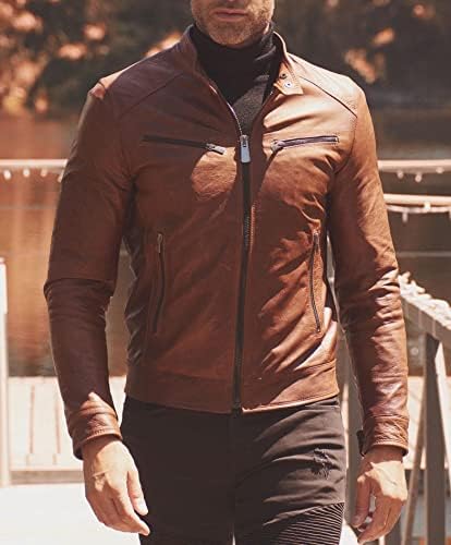 Vue 2 de Veste Cuir Marron Homme