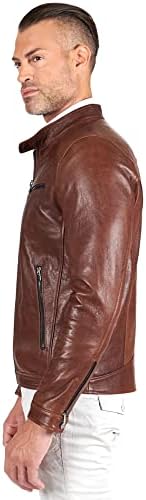 Vue 4 de Veste Cuir Marron Homme