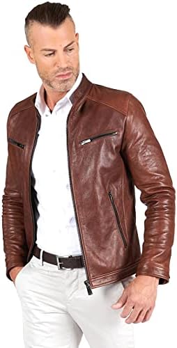 Vue 5 de Veste Cuir Marron Homme
