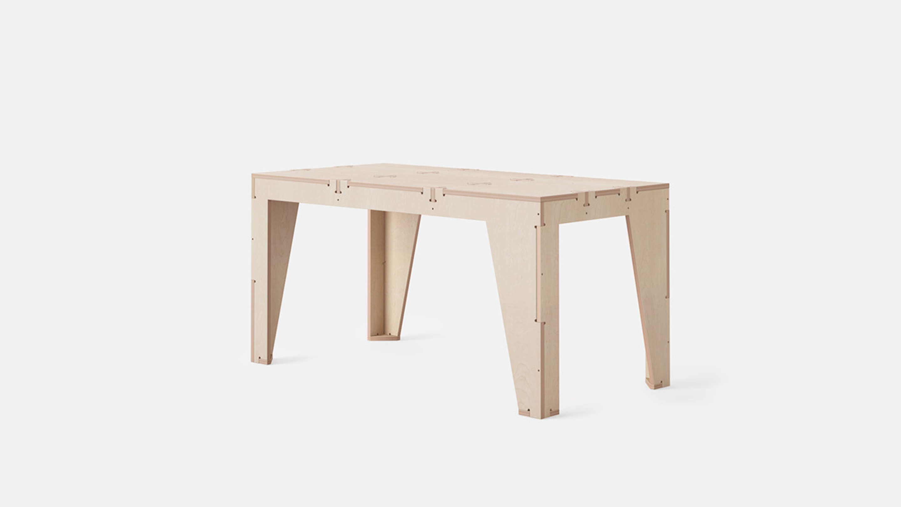 Angled view of One to Several Table, Birch Plywood