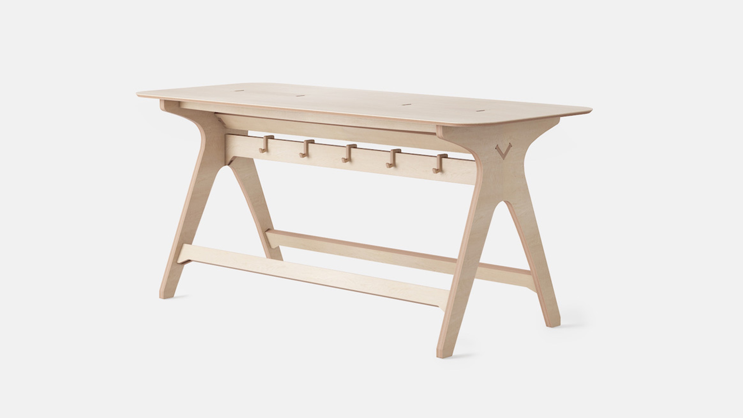Angled view of Breakout Table, Birch Plywood