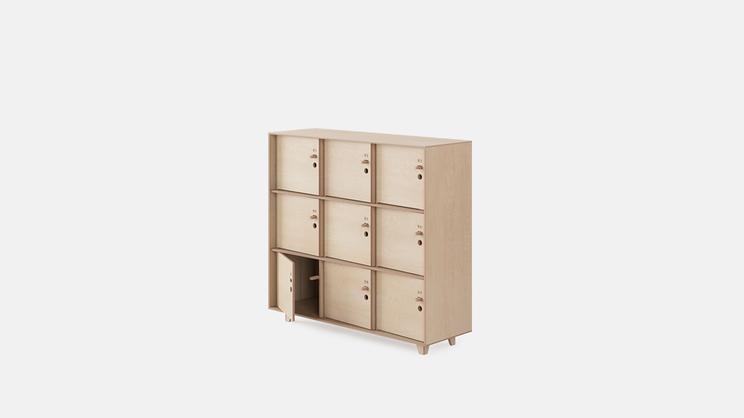 Angled view of Fin Lockers, Feet