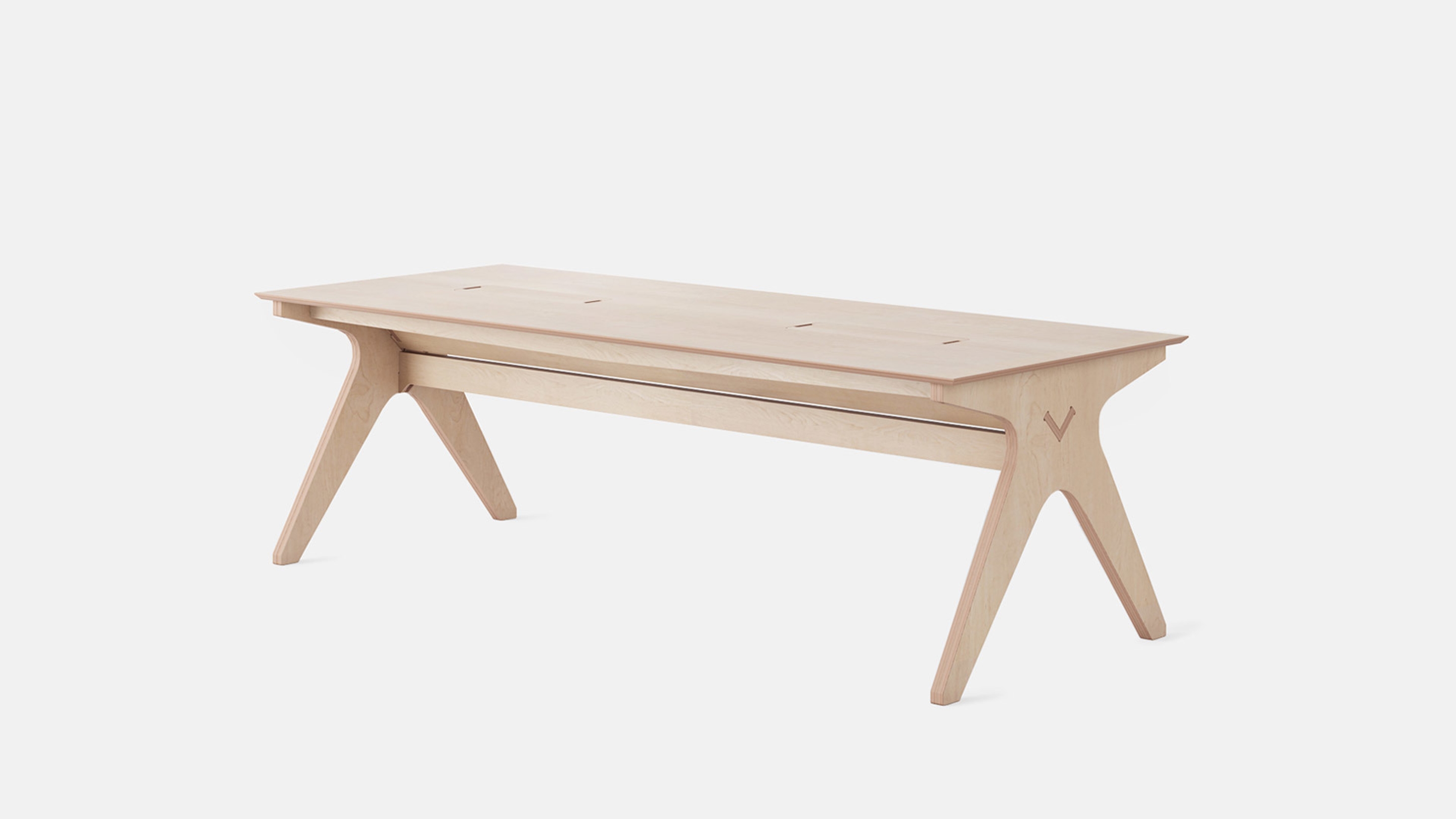 Angled view of Team Desk, All Plywood
