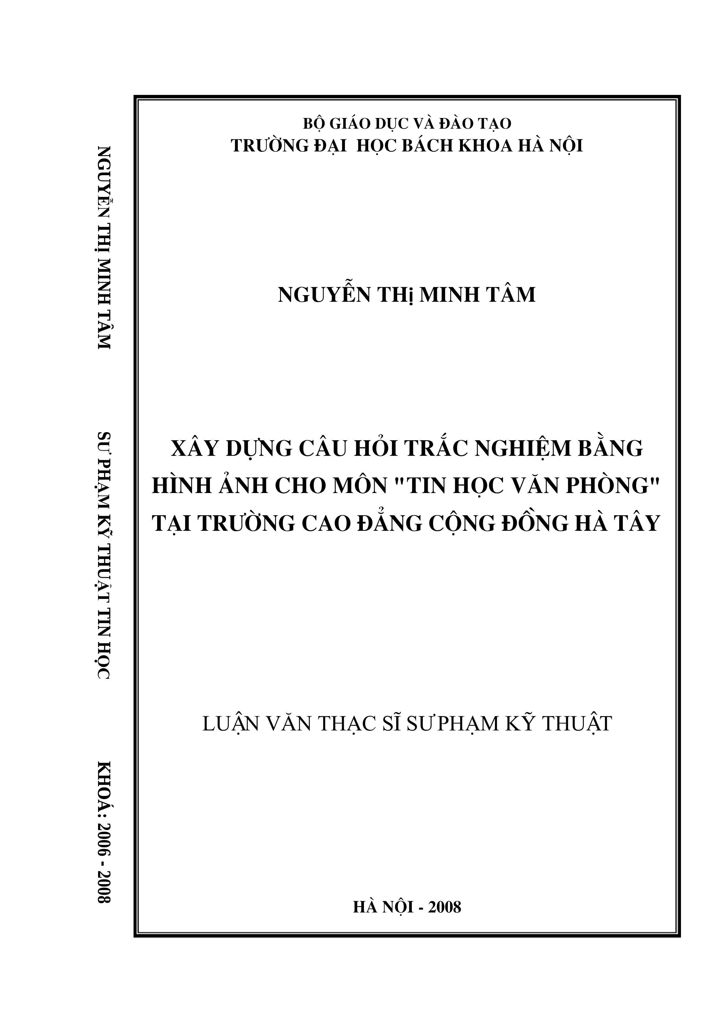 Xây dựng câu hỏi trắc nghiệm bằng hình ảnh cho môn "Tin học văn phòng" tại Trường Cao đẳng Cộng đồng Hà Tây