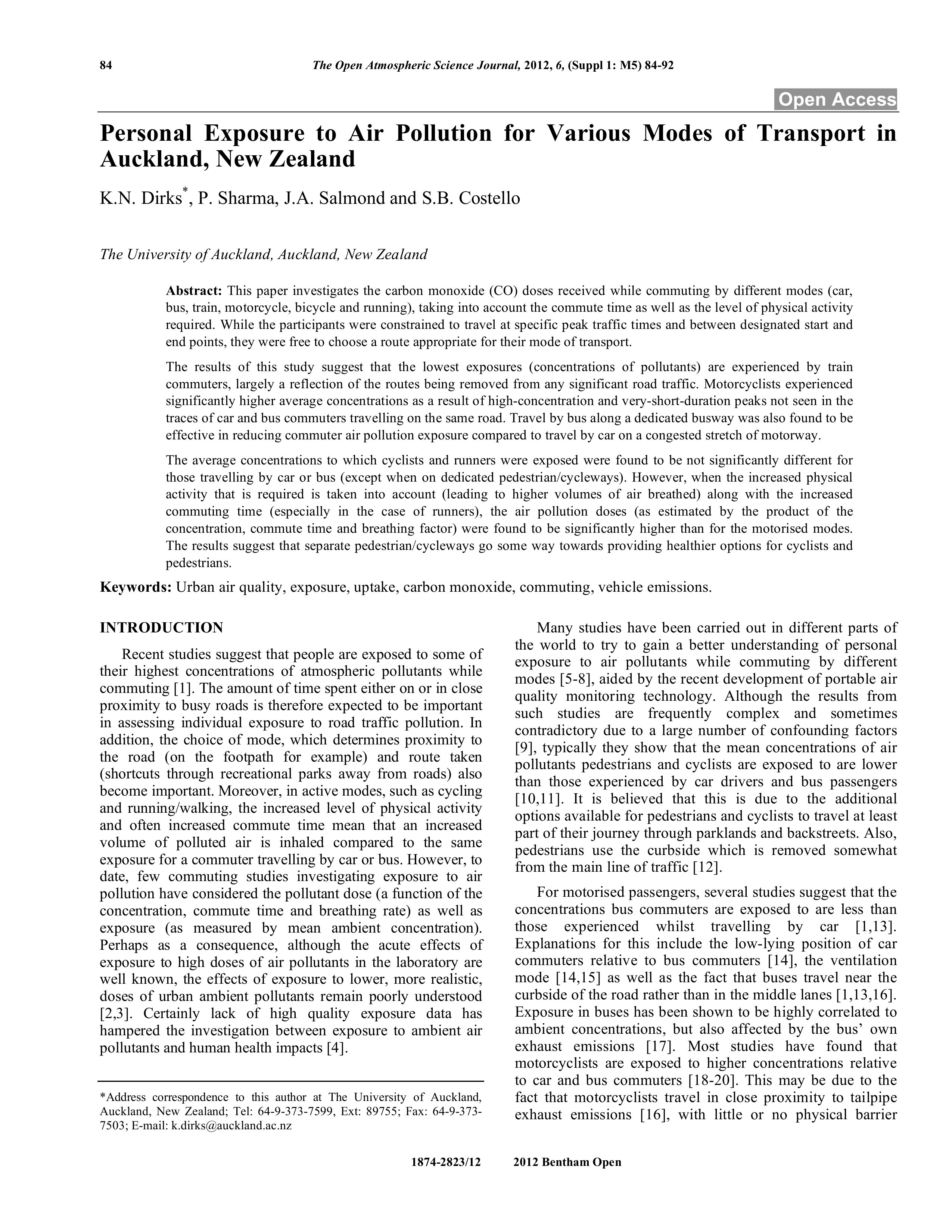 Tài liệu Personal Exposure to Air Pollution for Various Modes of Transport in Auckland, New Zealand