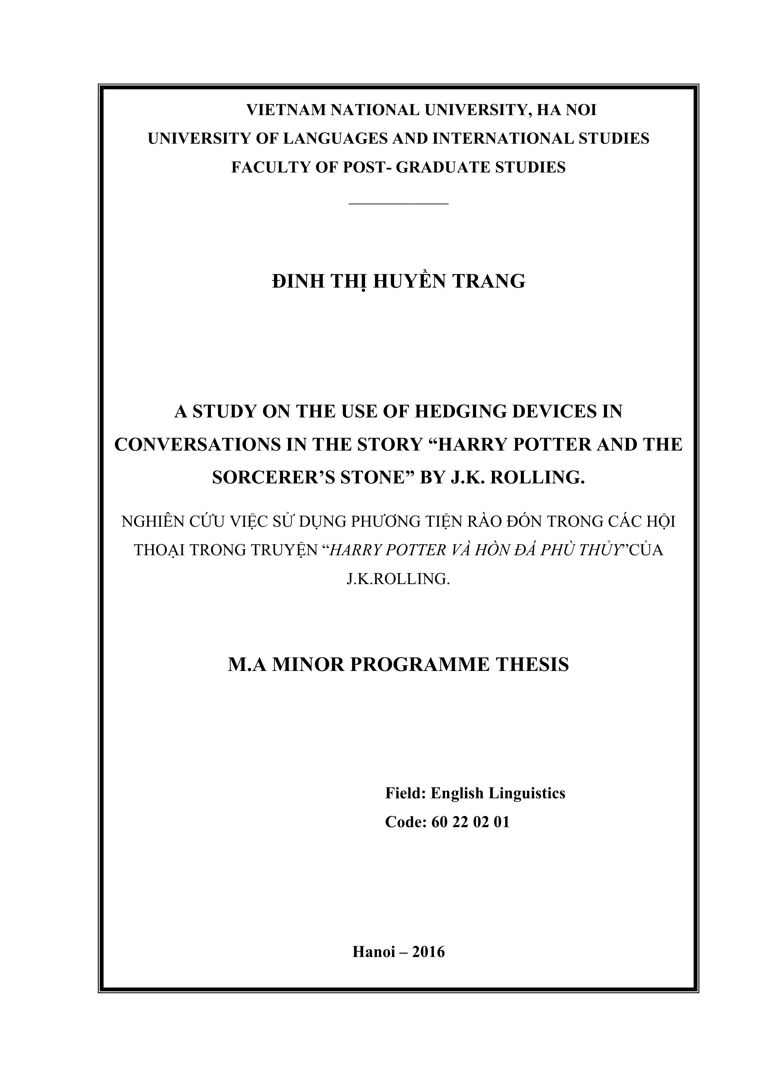 A study on the use of hedging devices in conversations in the story harry potter and the sorcerer’s