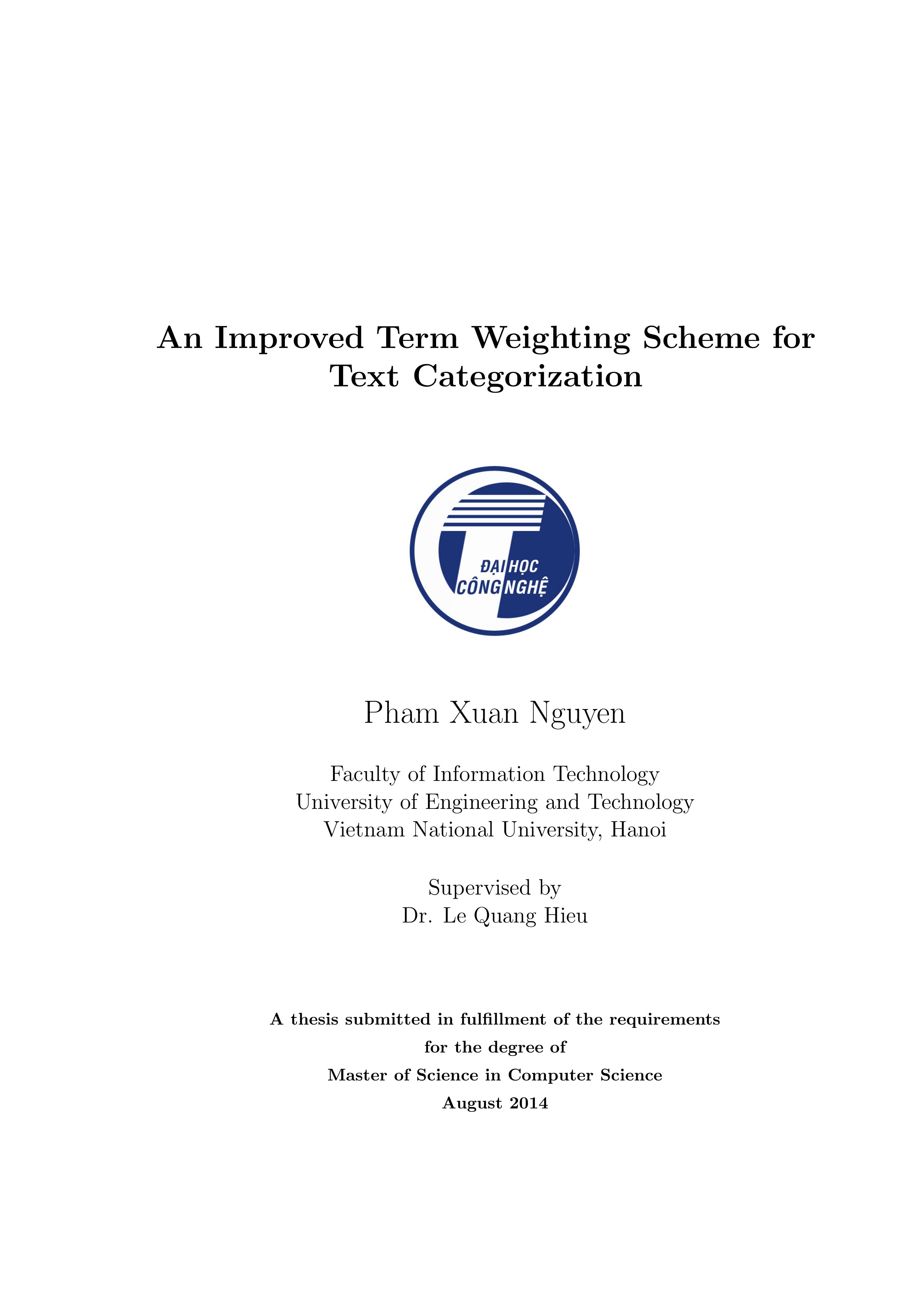 An improved term weighting scheme for text categorization