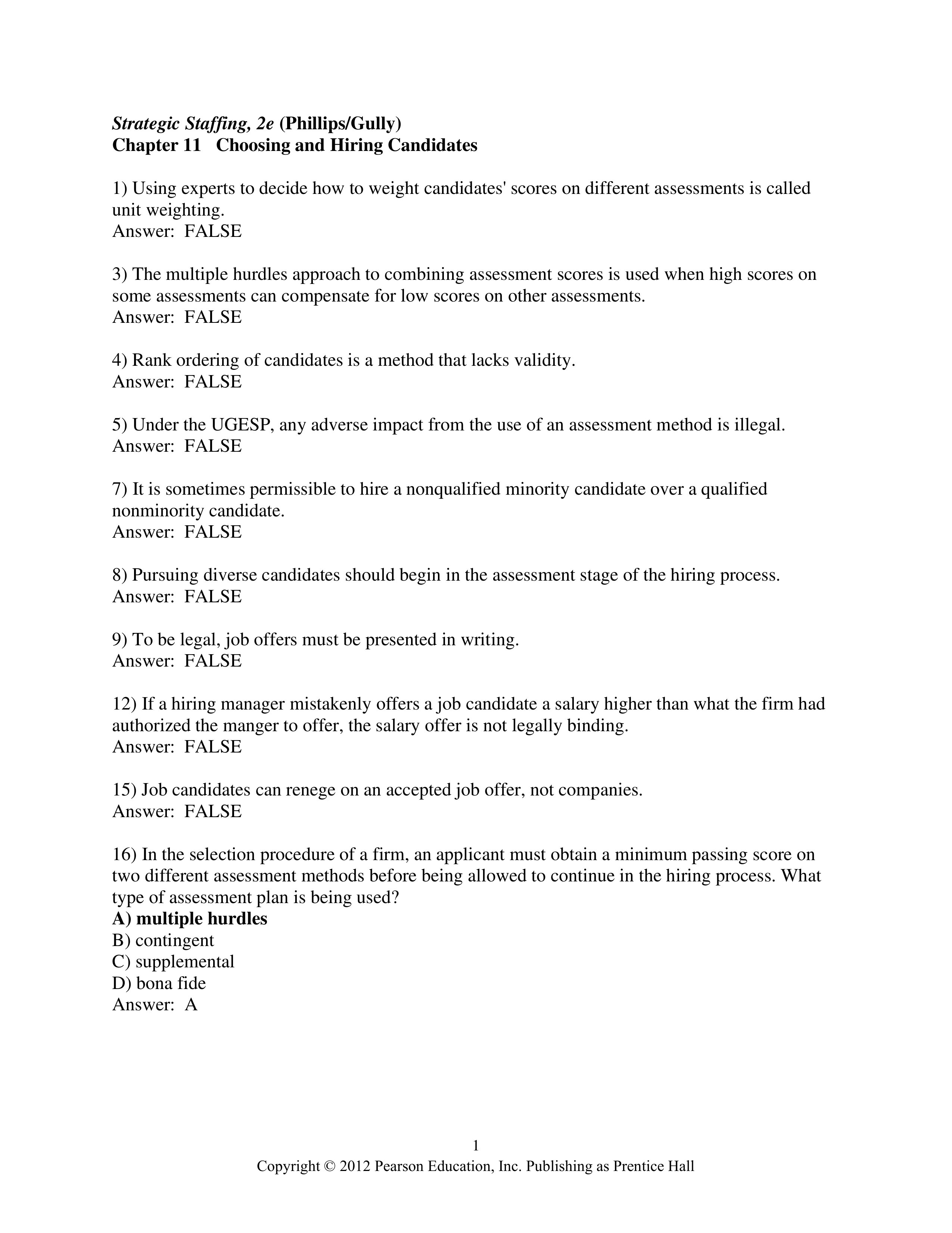 Test bank strategic staffing 2e by philips gully chapter 11