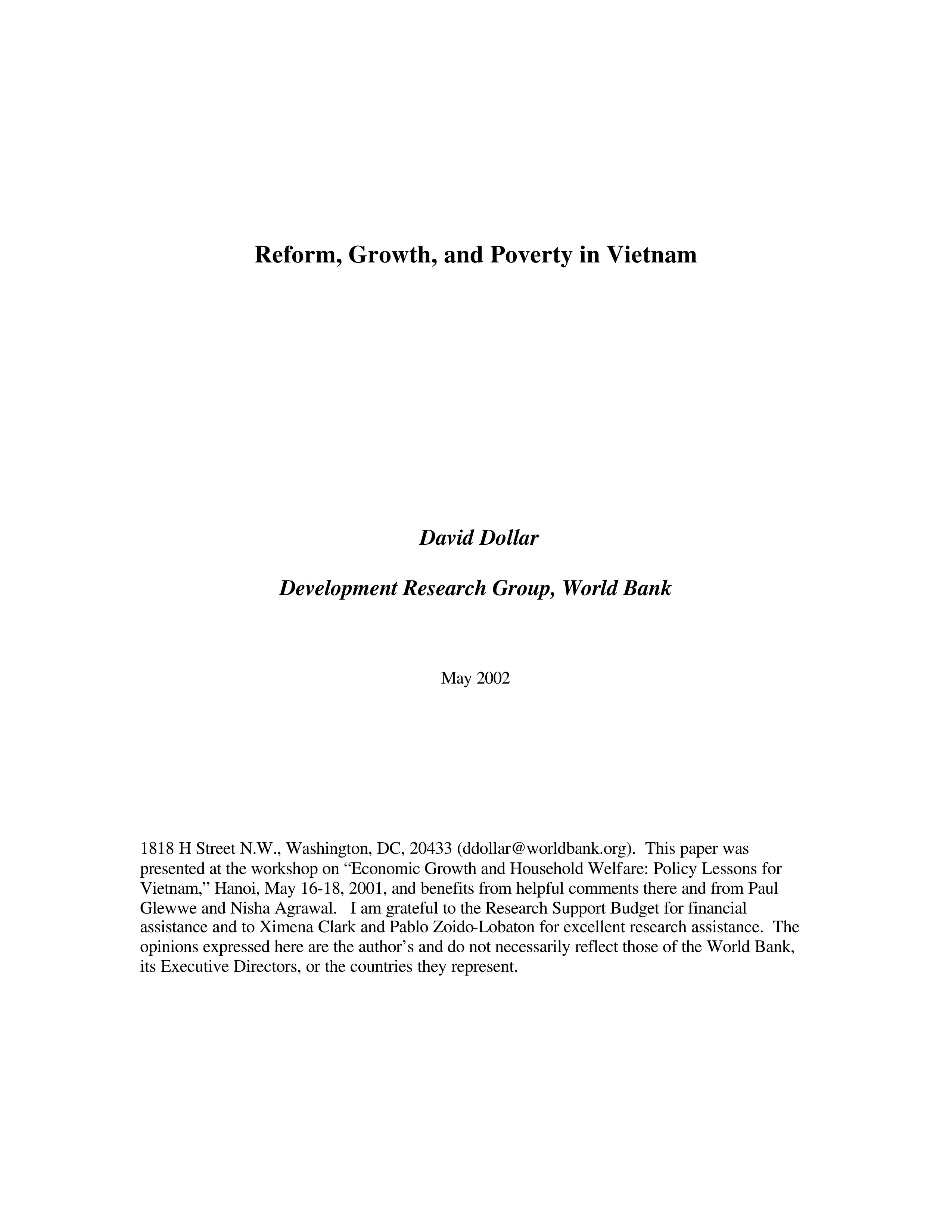 Reform, Growth, and Poverty in Vietnam
