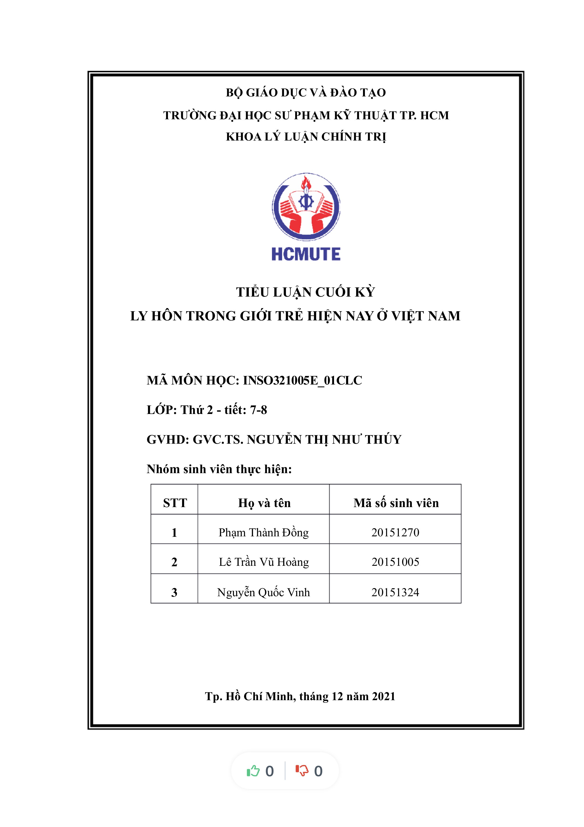 TIỂU LUẬN CUỐI kỳ LY hôn TRONG GIỚI TRẺ HIỆN NAY ở VIỆT NAM