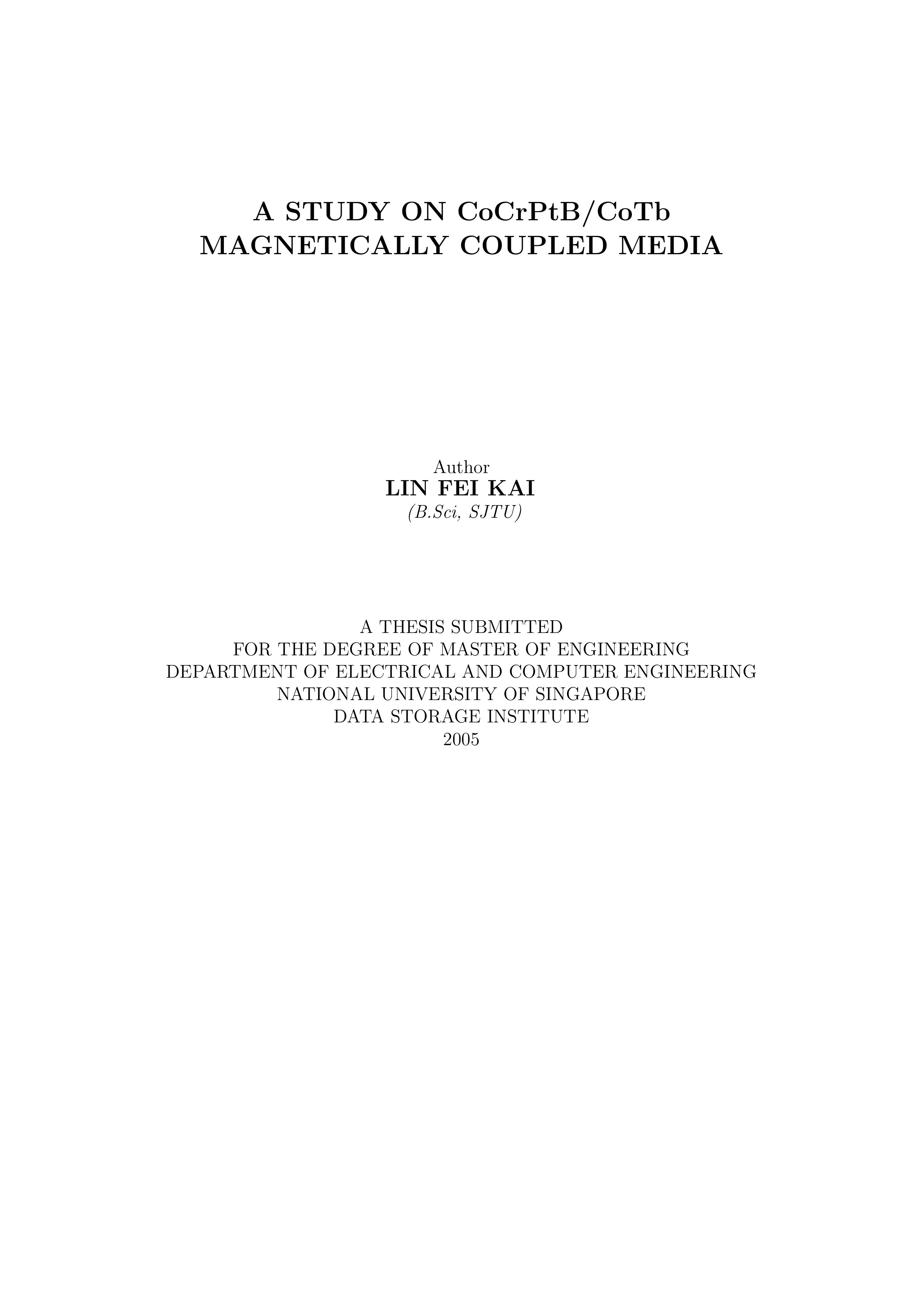 A study on cocrptb cotb magnetically coupled media