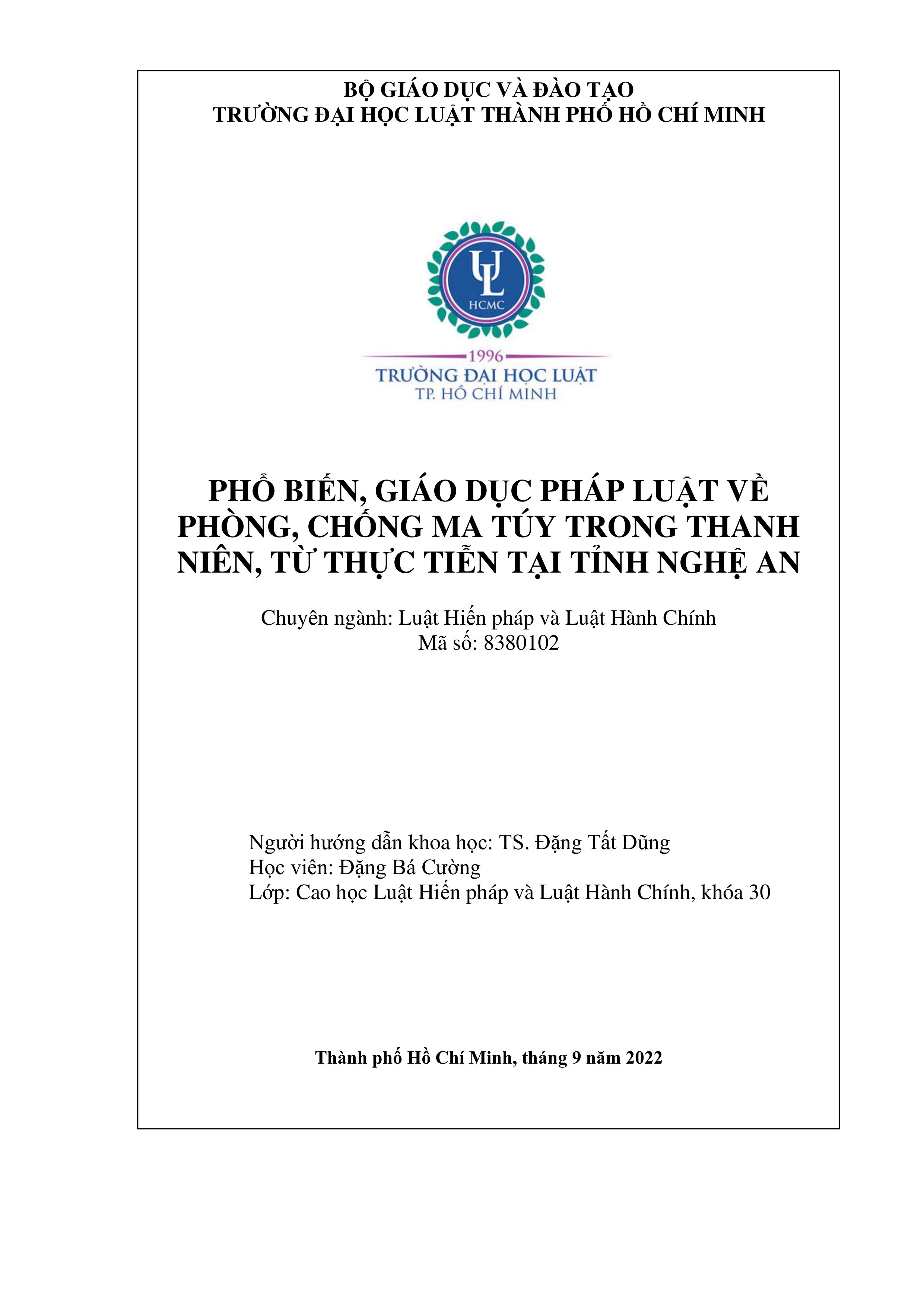 Phổ biến giáo dục pháp luật về phòng, chống ma túy trong thanh niên, từ thực tiễn tỉnh Nghệ An