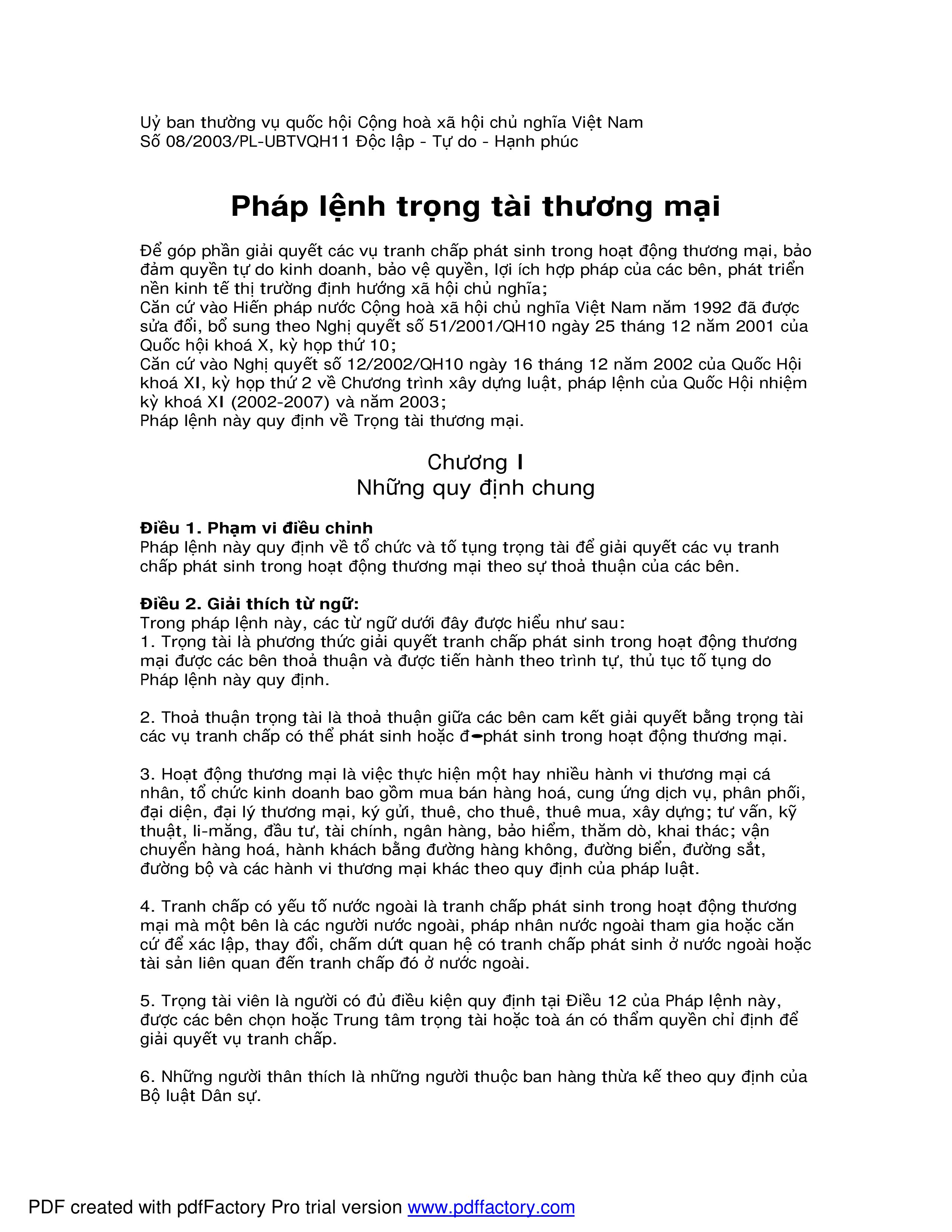 Tranh chấp thương mại - Pháp lệnh trọng tài thương mại potx