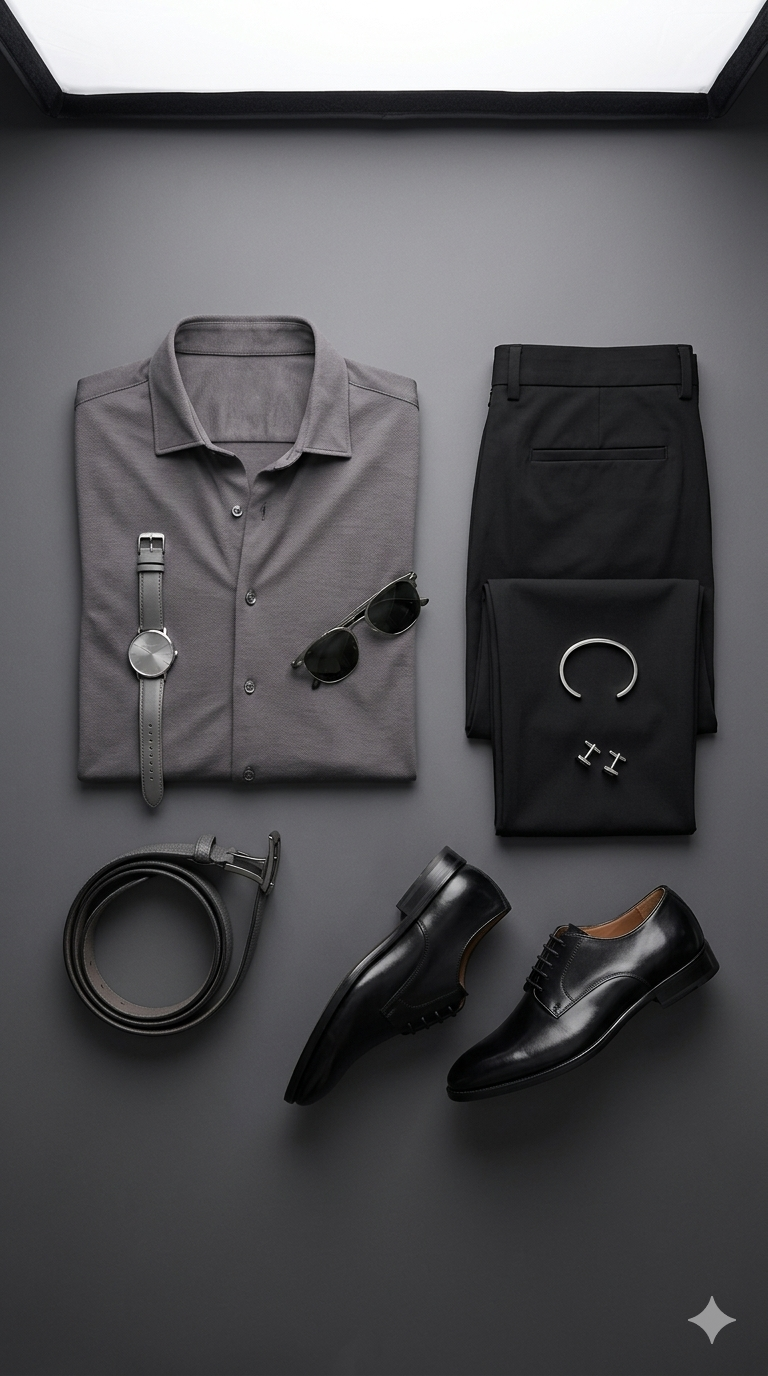 The Executive Essentials: Curated Premium Gray Shirt & Tailored Accessories