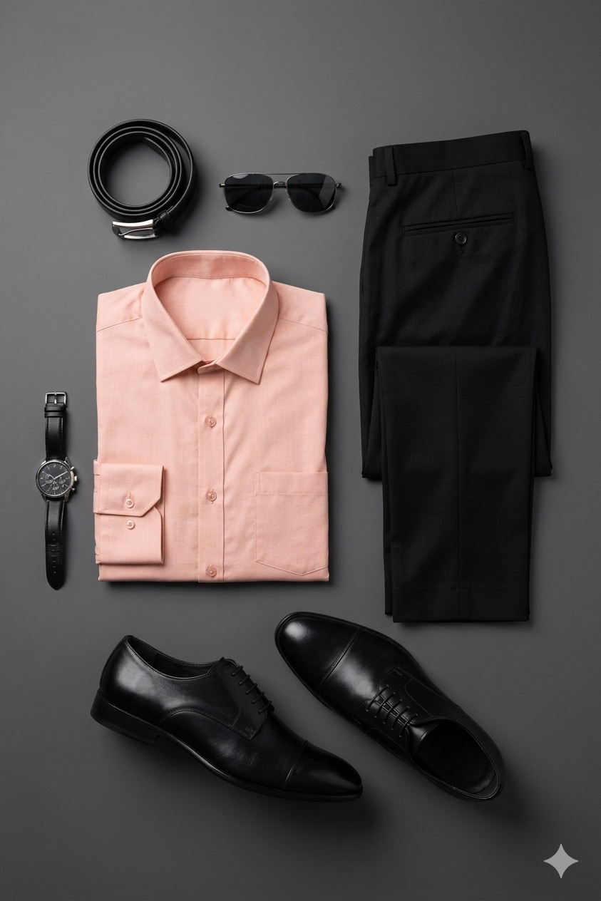 Contemporary Classic: Curated Peach & Black Men's Apparel Layout