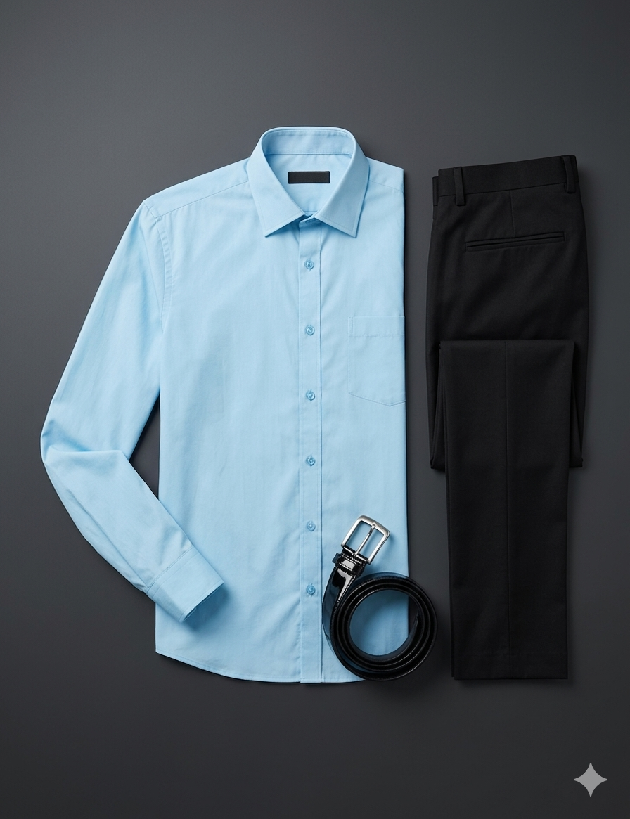 Sleek Blue and Black Men's Formal Flat Lay