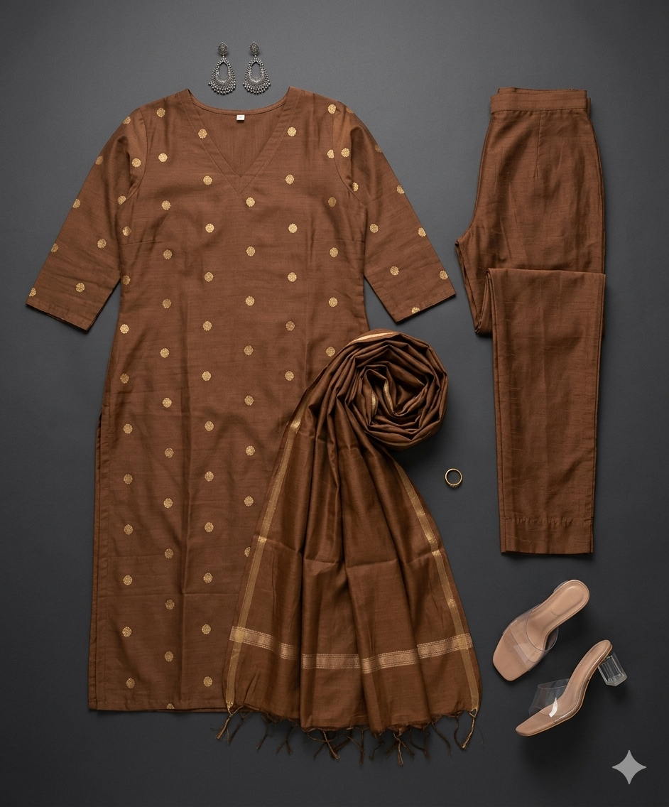 Premium Editorial Flat-Lay: Modern Chanderi Silk Kurta Set