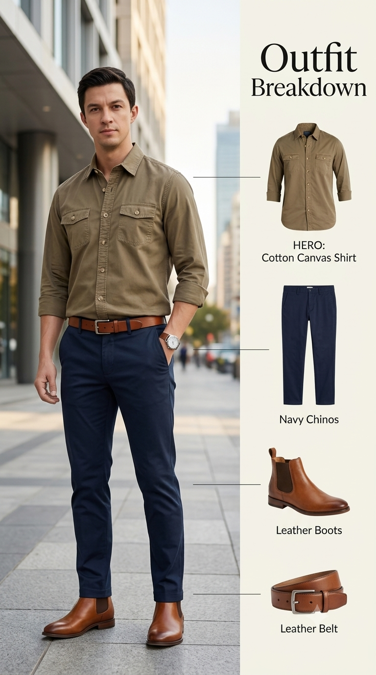 Elevate Your Style: Men's Khaki Overshirt Outfit Breakdown
