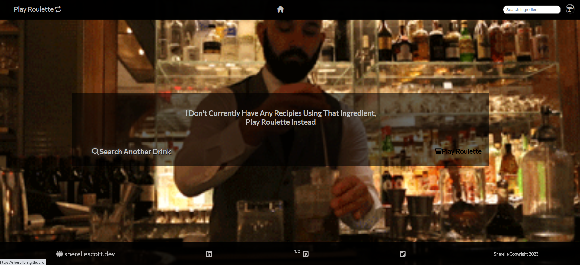 Screenshots of Cocktail Roulette website