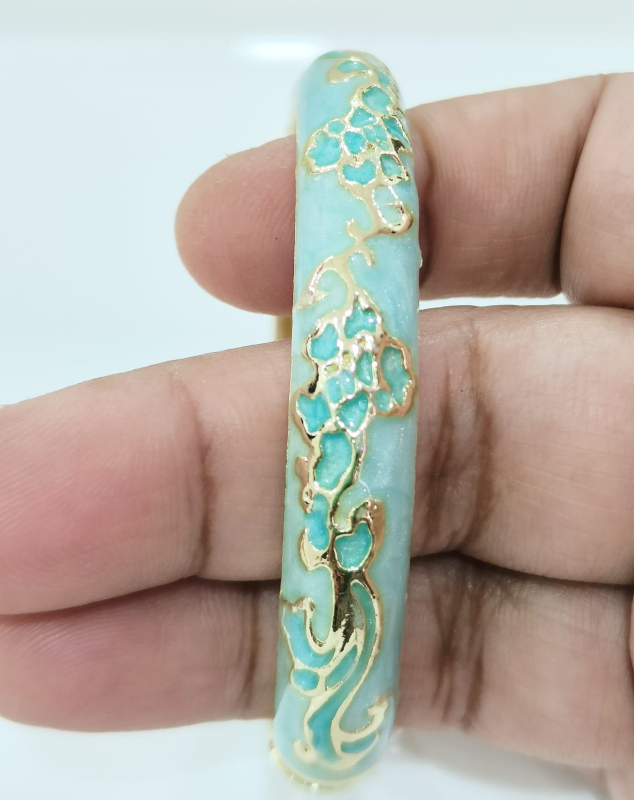 Blue Golden Flower Single Bangle | Size 2.6