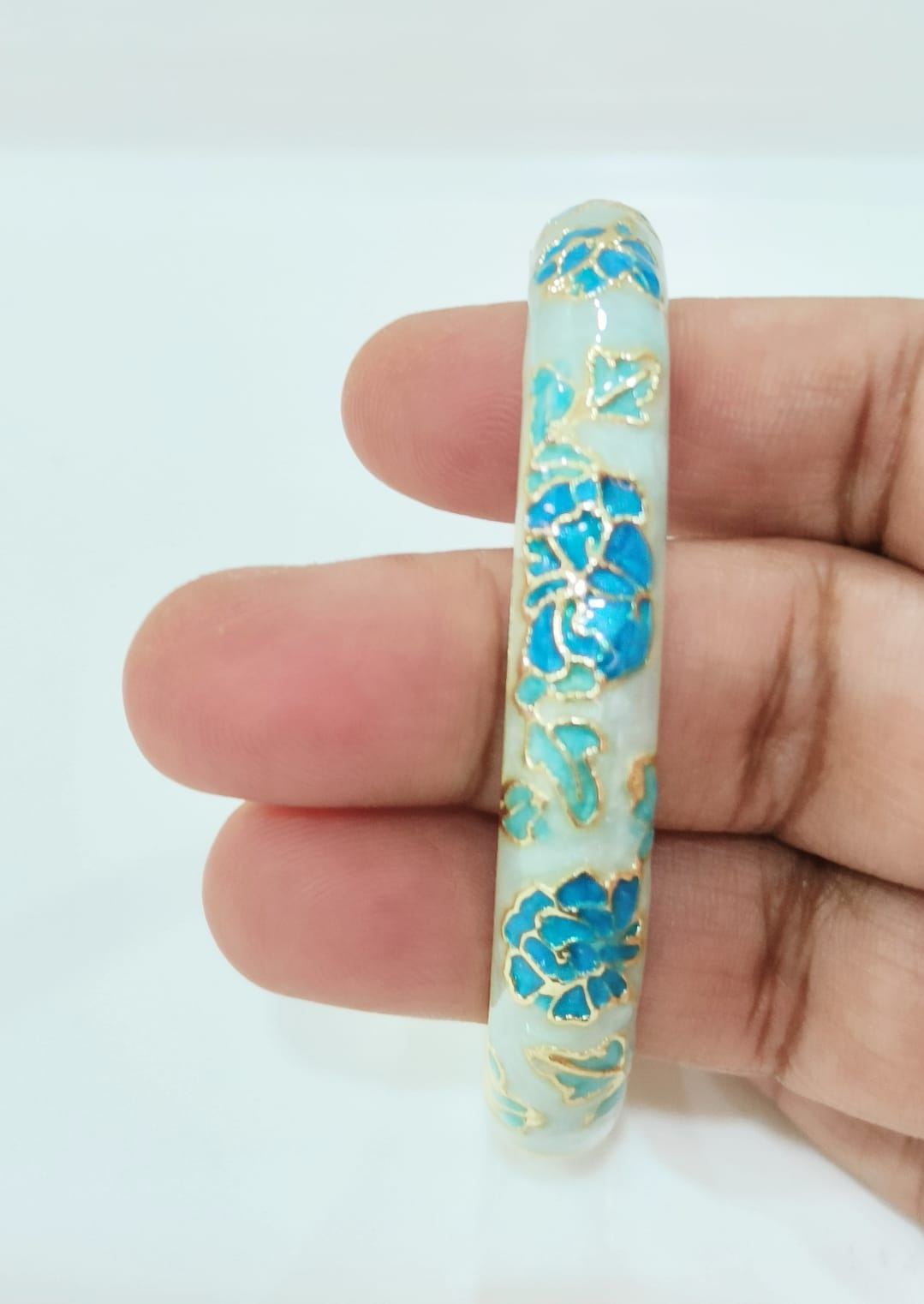 Sky Blue with blue fower Single Bangle | Size 2.6
