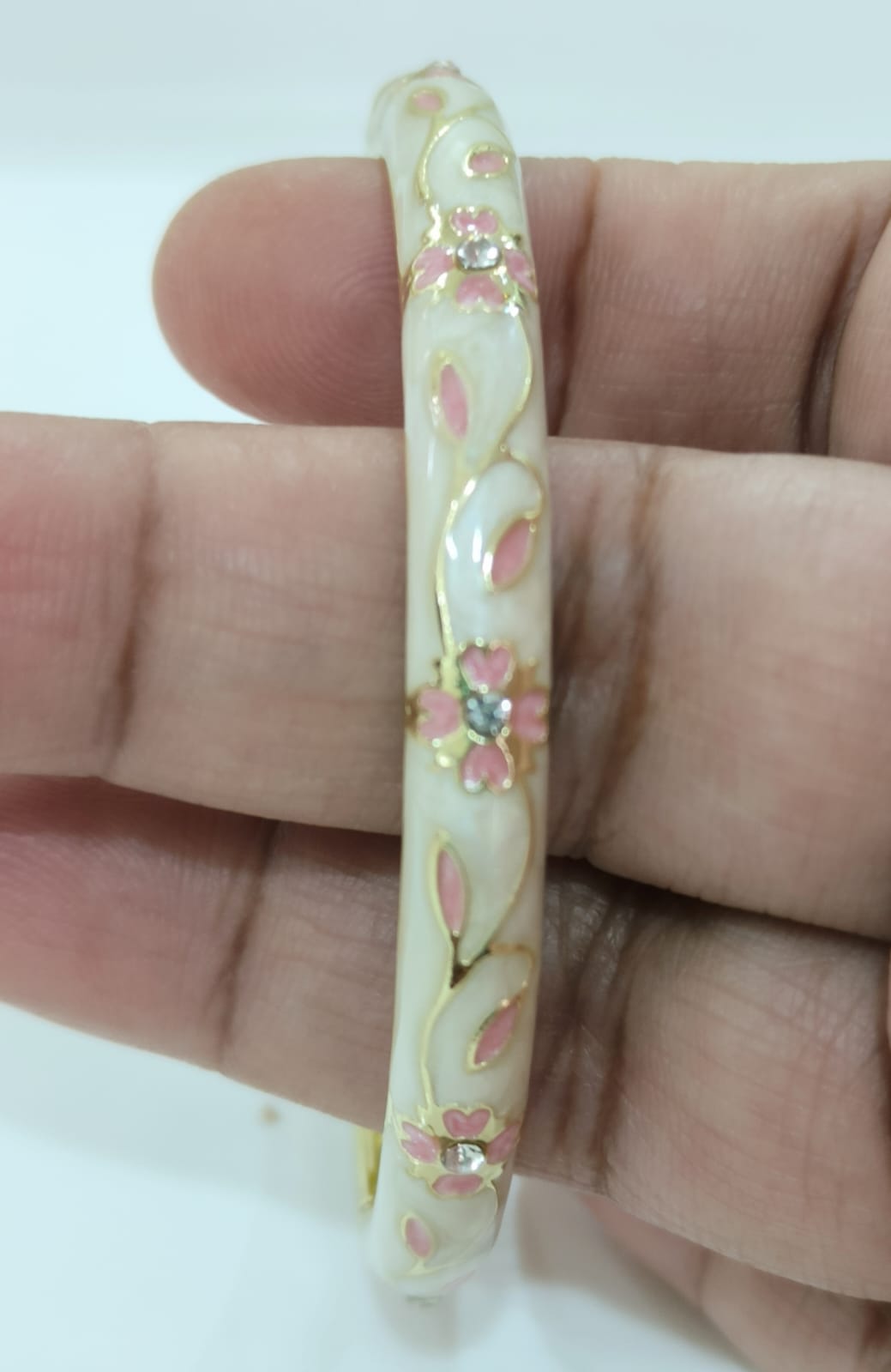 White & Pink Flower Single Bangle | Size 2.6