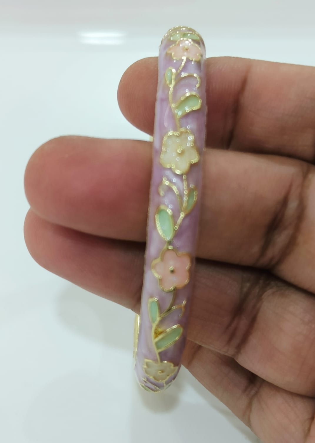 Lavender Pink-White Flower Single Bangle | Size 2.6
