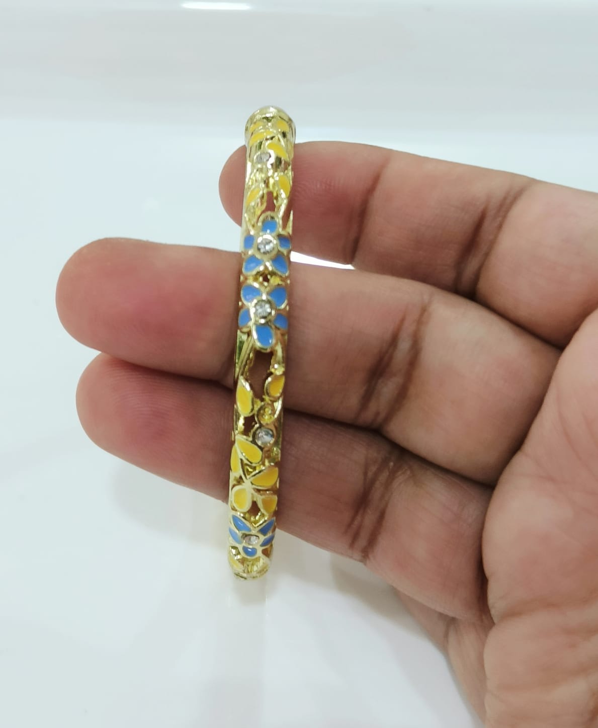 Yellow Blue Flower Single Bangle | Size 2.6