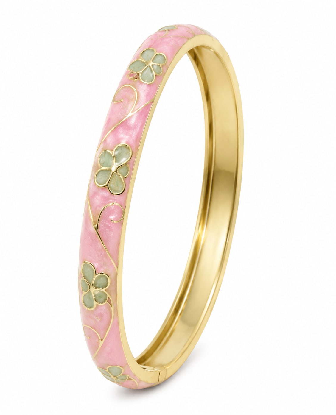 Baby Pink and Green Flower Single Bangle | Size 2.6