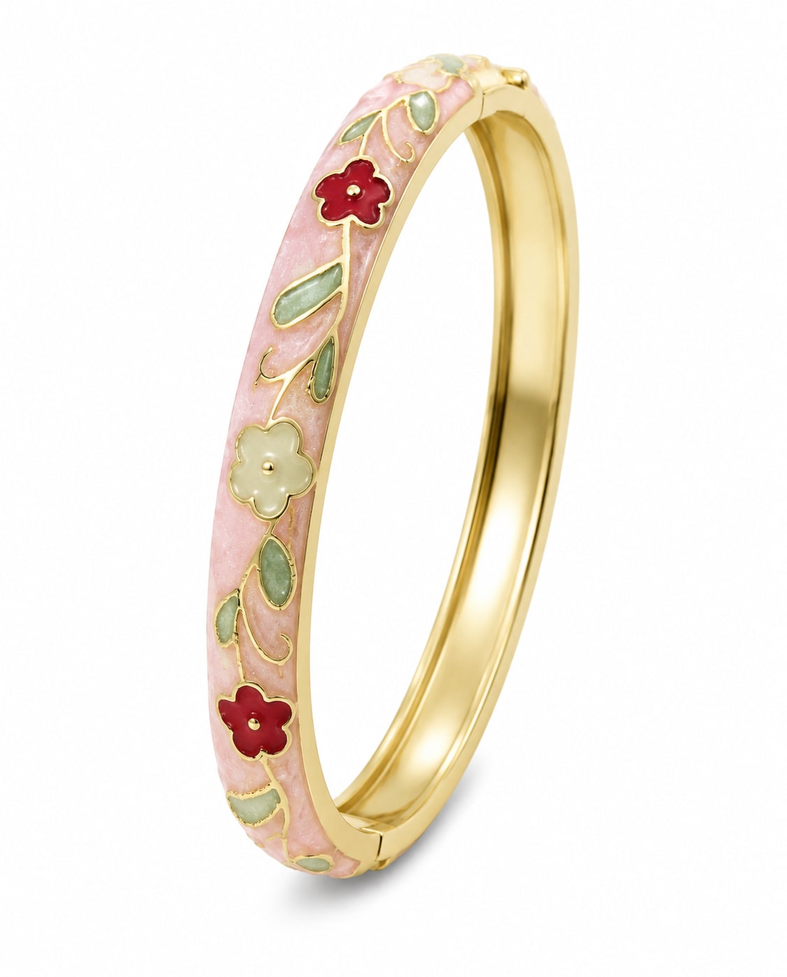Baby Pink and Red Flower Single Bangle | Size 2.6