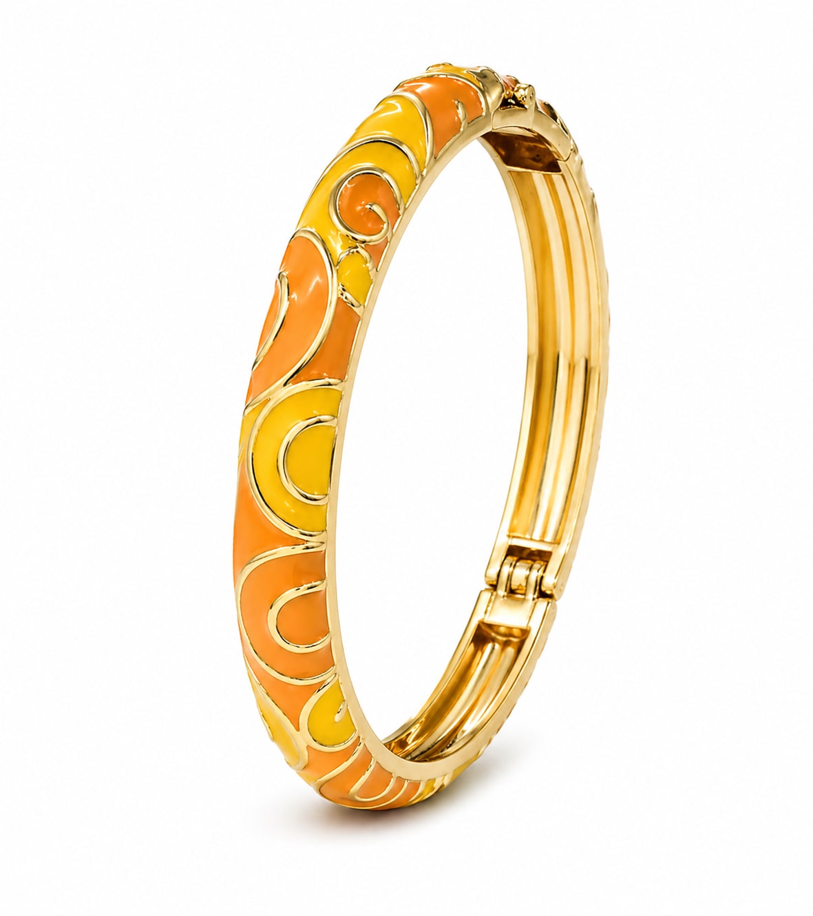 Yellow and Orange Geometrical Design Single Bangle | Size 2.6