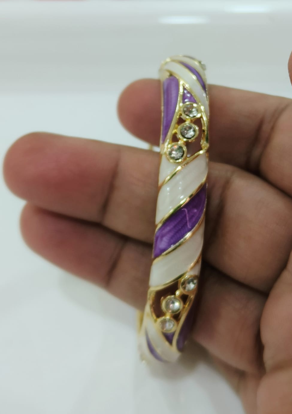 Purple and White Strpes with Stone Single Bangle | Size 2.6