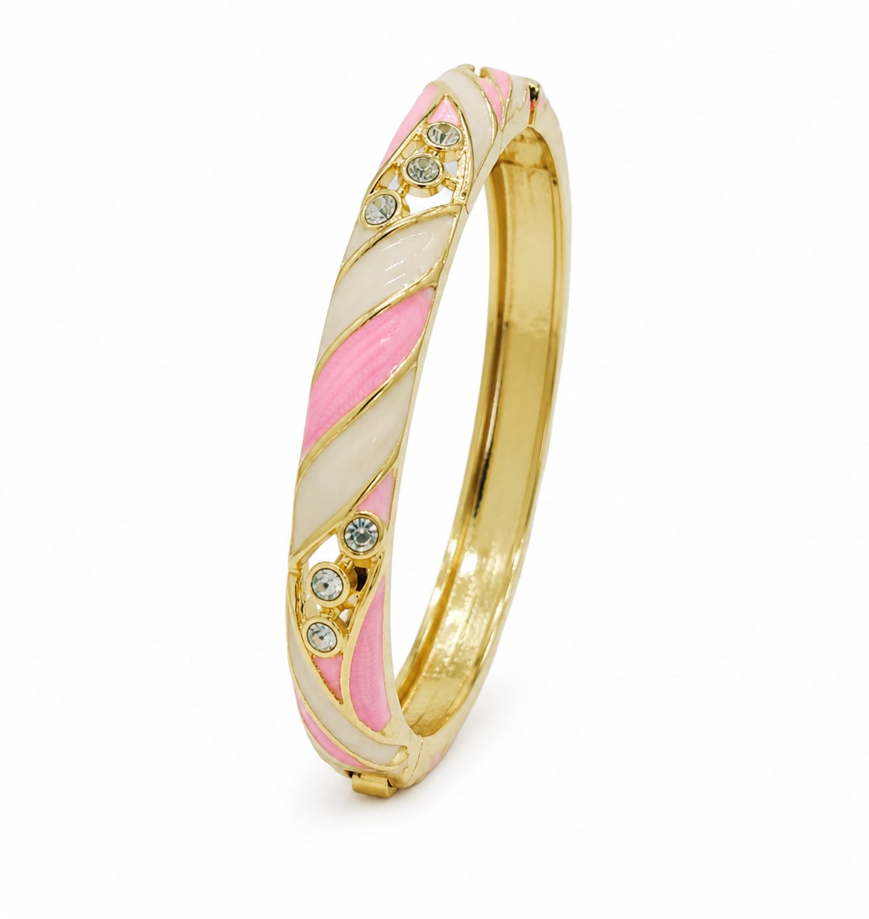 Pink and White Strpes with Stone Single Bangle | Size 2.6