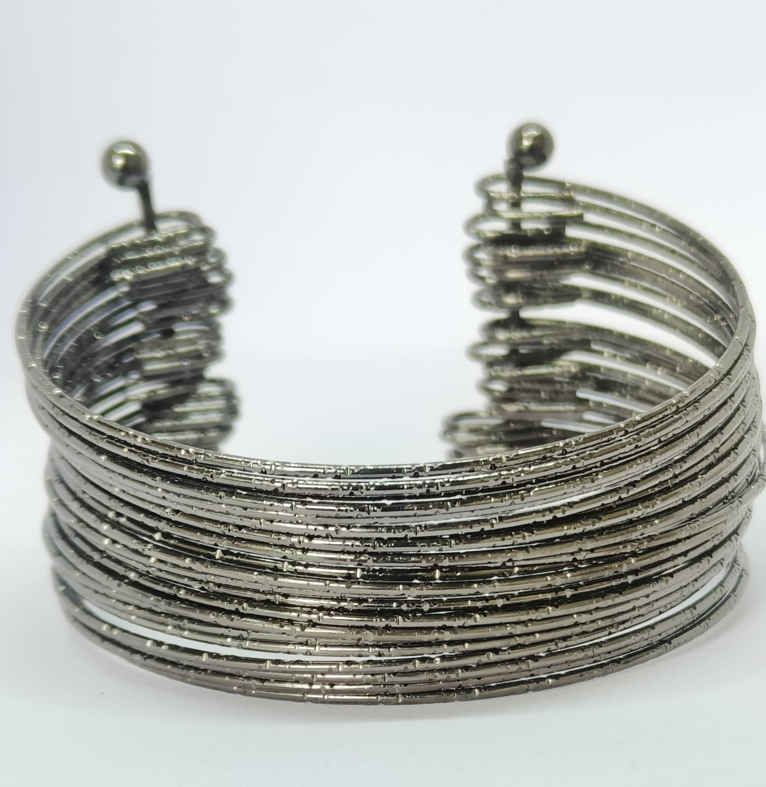 Layered Wire Cuff bracelet - Oxidised Silver