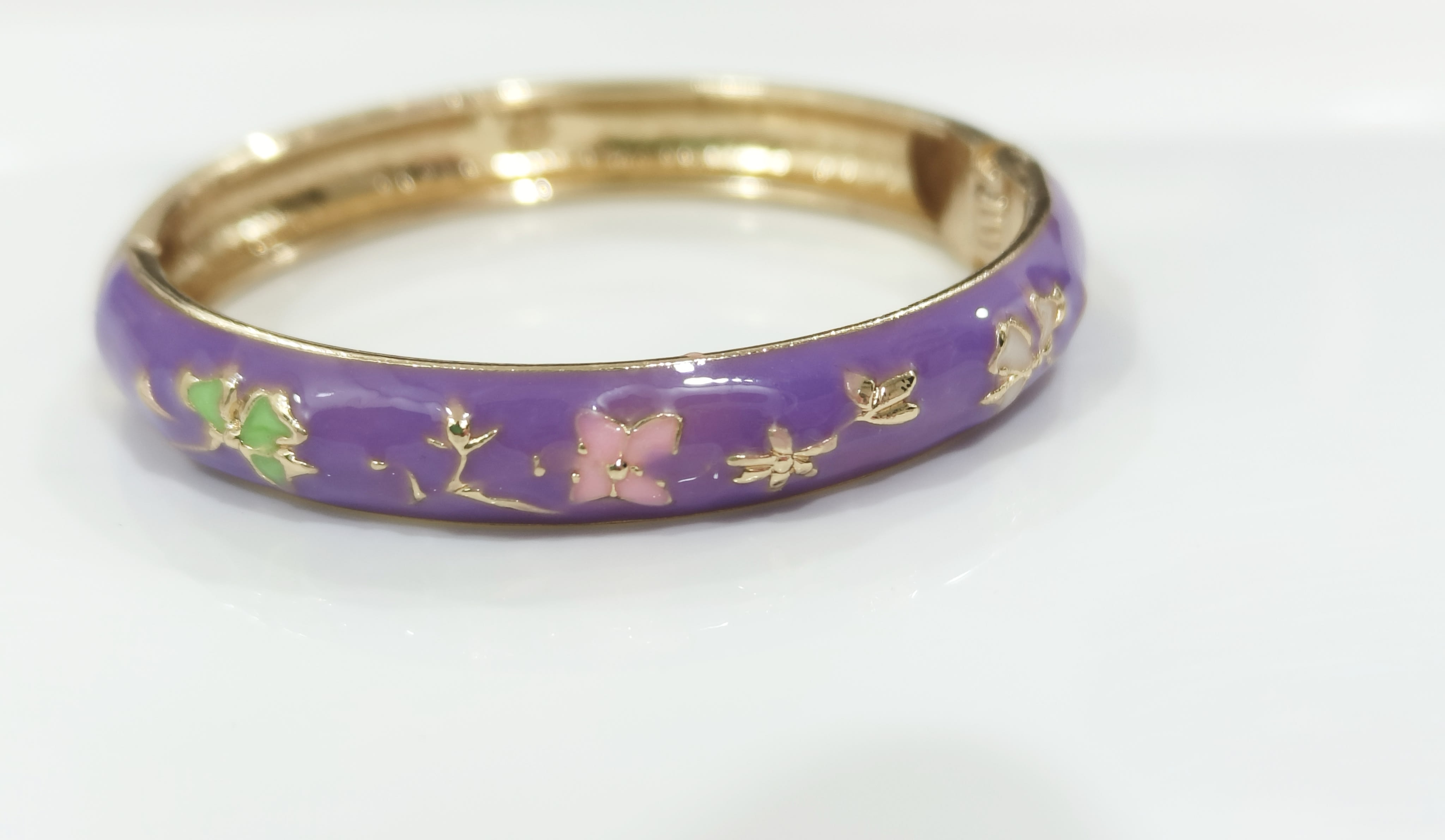 Purple with pink flower Single Bangle| Size 2.2