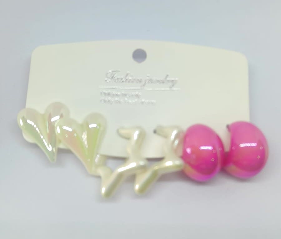 Trendy Marble Hoop Earring Set (Pink, White)