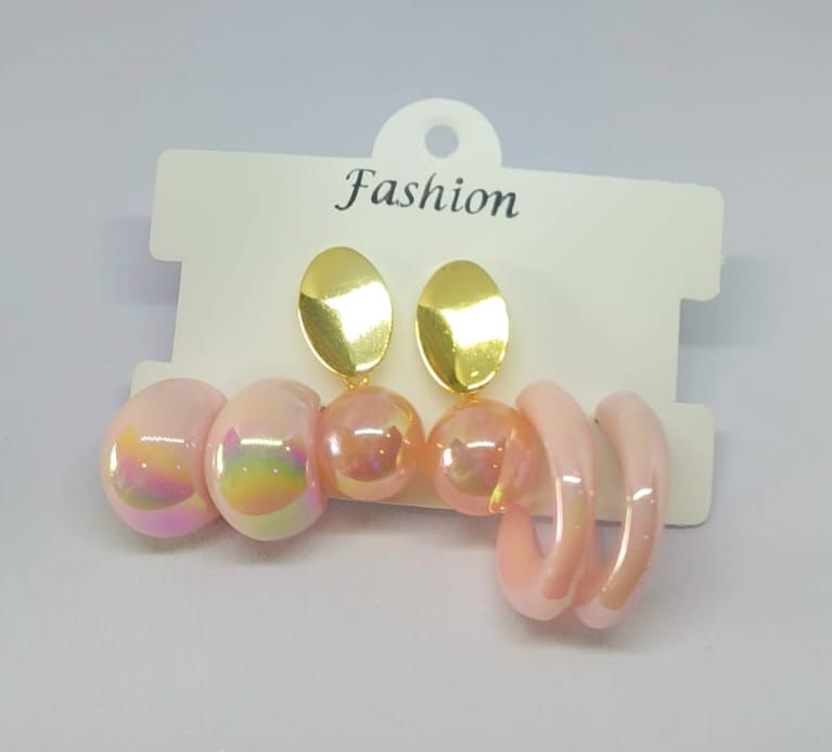 Trendy Marble Hoop Earring Set (Peach)