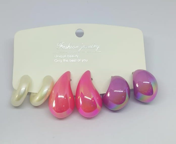 Trendy Marble Hoop Earring Set (Pink, Purple,White)