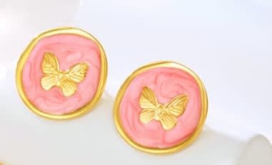 Korean Style Stud Earrings Pink Round